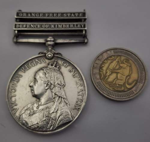 Rare BOER WAR QUEEN'S SOUTH AFRICA MEDAL Defence of Kimberley and OVS -TOWN GUARD PTE C.O Halverson