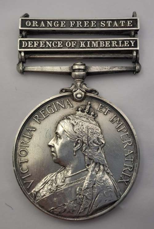 Rare BOER WAR QUEEN'S SOUTH AFRICA MEDAL Defence of Kimberley and OVS -TOWN GUARD PTE C.O Halverson