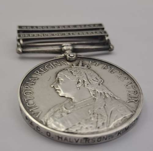 Rare BOER WAR QUEEN'S SOUTH AFRICA MEDAL Defence of Kimberley and OVS -TOWN GUARD PTE C.O Halverson