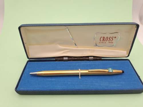 Pre-owned - Cross 1/20 14kt Rolled Gold Pen Made in Ireland -Ink still ok  -In Case -FNB Branded