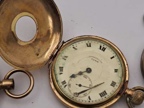 6 x Antique /Vintage Pocket (Not working) watches for repairs or spares -inc. 2 Waltham,Kienzle,Cyma
