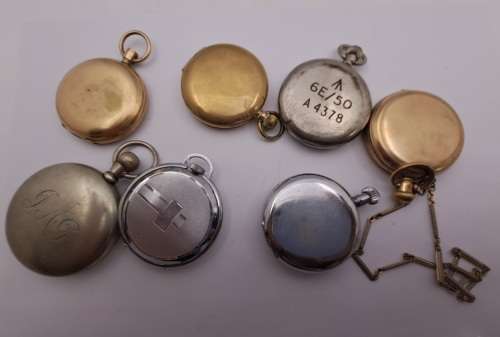 6 x Antique /Vintage Pocket (Not working) watches for repairs or spares -inc. 2 Waltham,Kienzle,Cyma