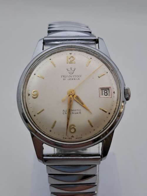 Collectable Vintage TRADITION Swiss Mens Automatic Calender watch (WORKING) 21 Jewels