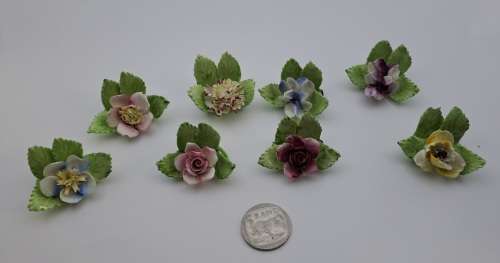 8 Vintage ROYAL ADDERLEY FLORAL bone china porcelain Name card Holders(1 was repaired)in Cigar box