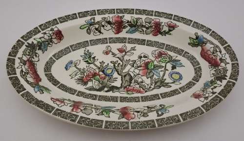 Vintage Johnson Bros `Indian Tree` Gravy Boat with saucer Hand Engraved Ironstone made in England