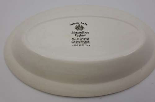 Vintage Johnson Bros `Indian Tree` Gravy Boat with saucer Hand Engraved Ironstone made in England