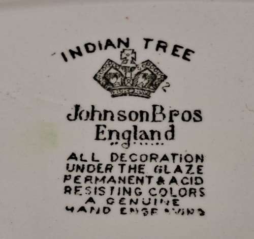Vintage Johnson Bros `Indian Tree` Gravy Boat with saucer Hand Engraved Ironstone made in England