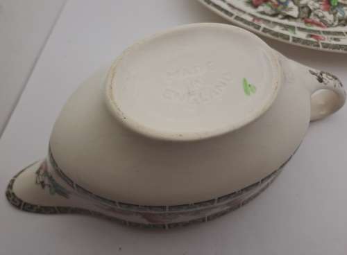 Vintage Johnson Bros `Indian Tree` Gravy Boat with saucer Hand Engraved Ironstone made in England