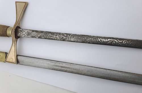 Antique/ Vintage Toye Kenning and Spencer ceremonial Masonic sword in scabbard 873mm (some rust )