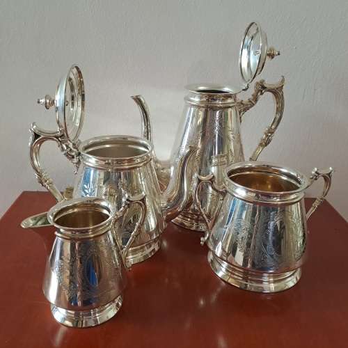 Antique/Vintage  Elkington & Co Silver Plated Tea pot,Coffee pot,creamer and Sugar pot