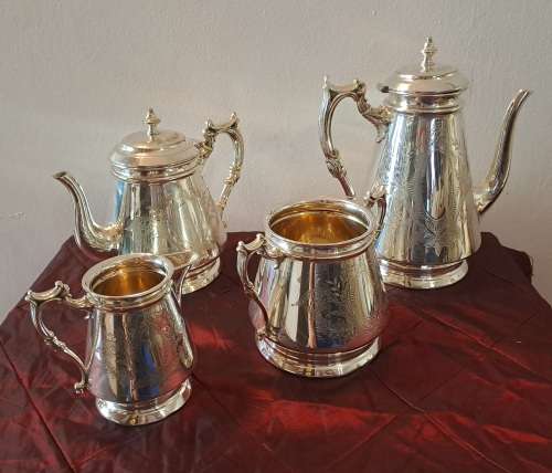 Antique/Vintage  Elkington & Co Silver Plated Tea pot,Coffee pot,creamer and Sugar pot