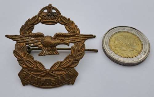 WW2 South African Airforce S.A.A.F -S.A.L.M  Officer Brass Cap Badge 47x45mm