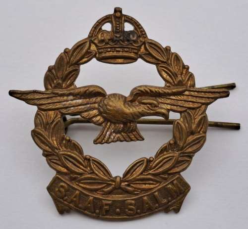 WW2 South African Airforce S.A.A.F -S.A.L.M  Officer Brass Cap Badge 47x45mm