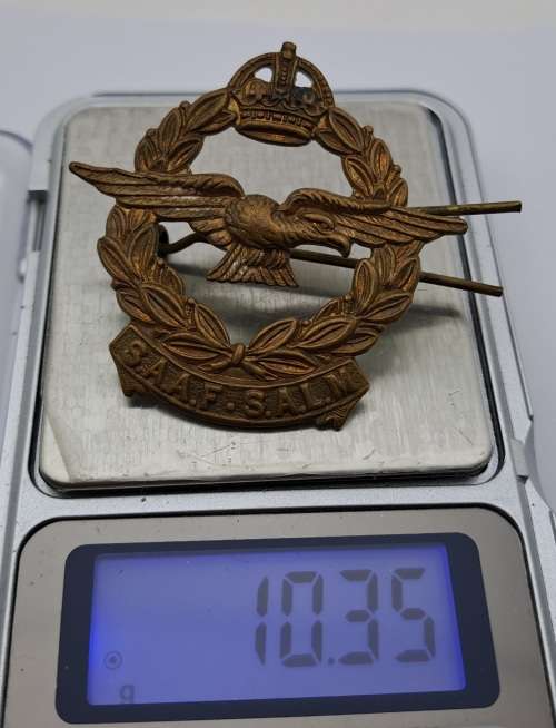 WW2 South African Airforce S.A.A.F -S.A.L.M  Officer Brass Cap Badge 47x45mm