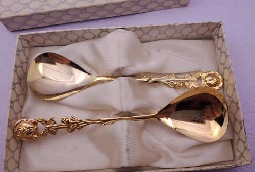 Vintage 2 EETRITE BRABER Gold Plated tea spoons in Box 10cm