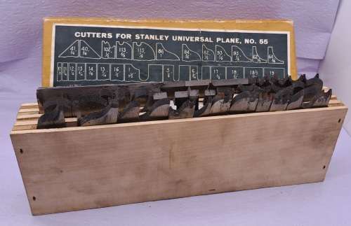 1940`s Stanley Universal Plane No.55 with all 55 cutters in Original wooden Box -Excellent