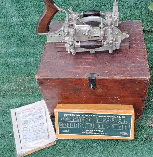 1940`s Stanley Universal Plane No.55 with all 55 cutters in Original wooden Box -Excellent
