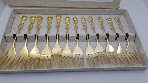 FOR BUYER Tiffany Burnham Only  6 x24ct Gold Plated Braber  Cake forks  x6