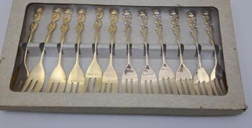 FOR BUYER Tiffany Burnham Only  6 x24ct Gold Plated Braber  Cake forks  x6