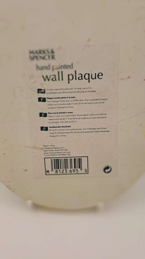 Hand Painted Marks & Spencer Wall Plate with wire stand 210x147x20mm