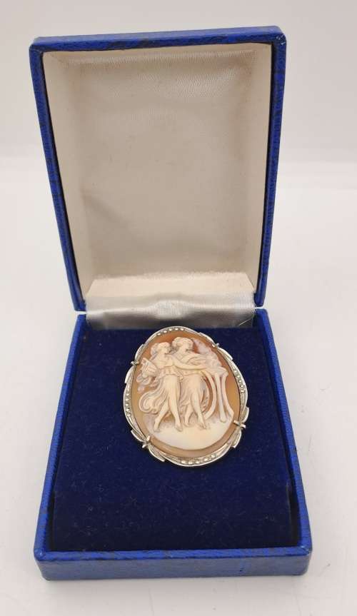 Vintage Silver Shell Cameo Brooch /Pendant  45x35mm