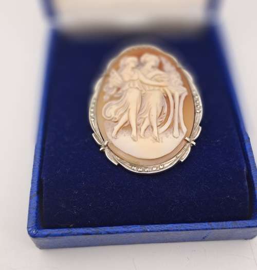 Vintage Silver Shell Cameo Brooch /Pendant  45x35mm