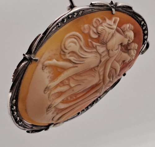 Vintage Silver Shell Cameo Brooch /Pendant  45x35mm