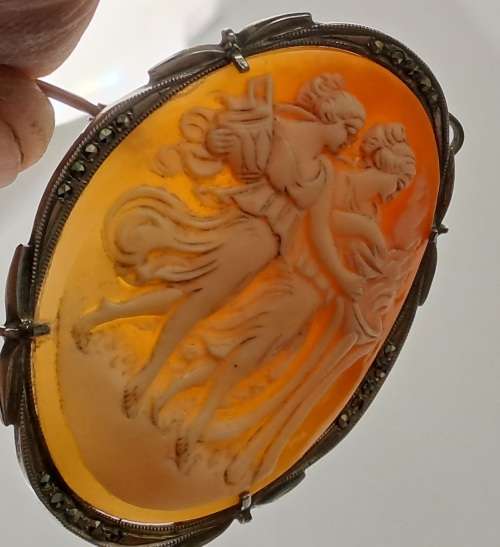 Vintage Silver Shell Cameo Brooch /Pendant  45x35mm