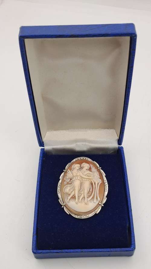 Vintage Silver Shell Cameo Brooch /Pendant  45x35mm