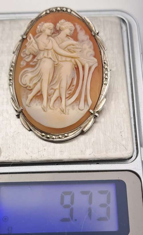 Vintage Silver Shell Cameo Brooch /Pendant  45x35mm