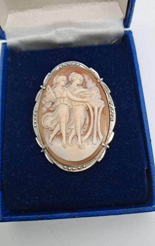 Vintage Silver Shell Cameo Brooch /Pendant  45x35mm