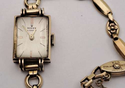 Vintage 1930`s Ladies H.Newman ROLEX 10kt GOLD manual wind watch -WORKING (crown is loose )