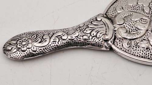 Small Antique / Vintage Silver Hand Mirror 130x55mm (Handbag Mirror)