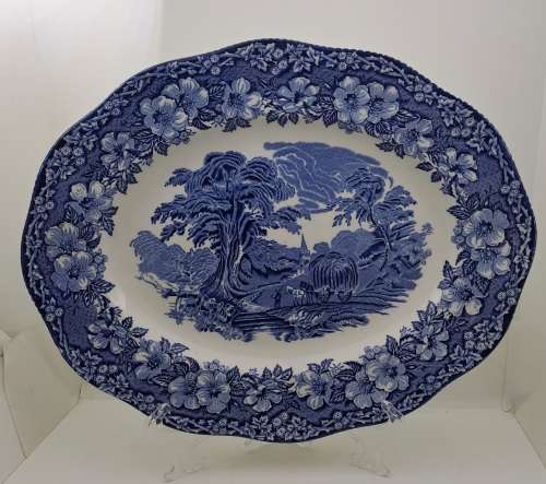 Large Vintage ENOCH WEDGWOOD WOODLAND Genuine Hand Engraved Platter-Tunstall England
