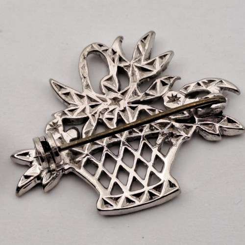 2 Vintage White metal Brooches  48x30mm  and 27x34mm