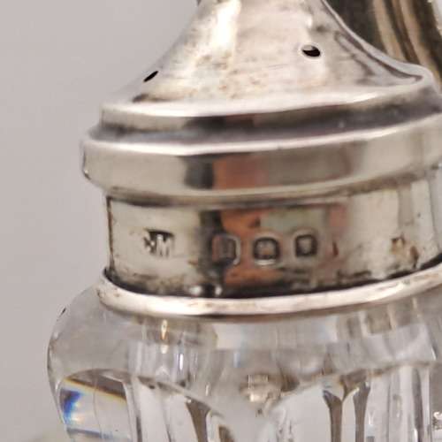 Antique Cruet Set with Hallmarked Sterling Silver Lids -see condition