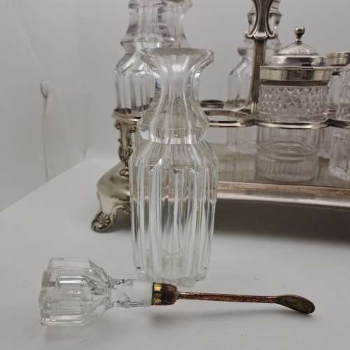 Antique Cruet Set with Hallmarked Sterling Silver Lids -see condition