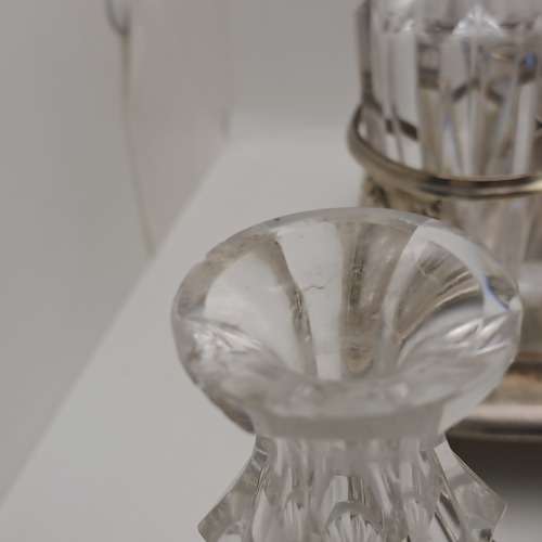 Antique Cruet Set with Hallmarked Sterling Silver Lids -see condition