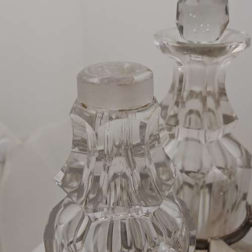 Antique Cruet Set with Hallmarked Sterling Silver Lids -see condition