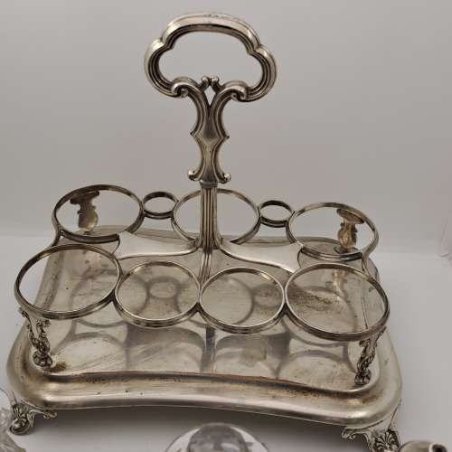 Antique Cruet Set with Hallmarked Sterling Silver Lids -see condition