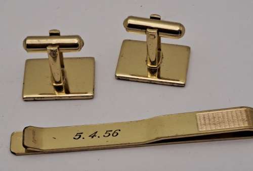 Vintage 1950`s   Plated Cufflink Pair and JSM ROLED Gold Tie Clip