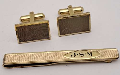 Vintage 1950`s   Plated Cufflink Pair and JSM ROLED Gold Tie Clip