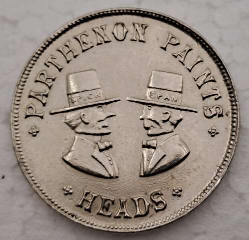 Vintage Parthenon Spick and Span paint products Heads and Tails Tossing coin