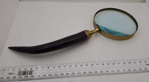 Antique Rustic Horn Handle and Brass Magnifying Glass