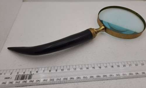Antique Rustic Horn Handle and Brass Magnifying Glass