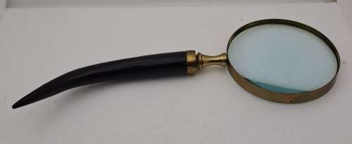 Antique Rustic Horn Handle and Brass Magnifying Glass