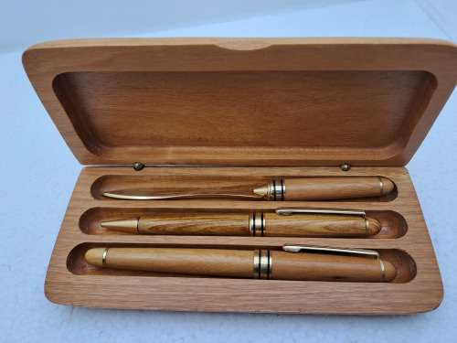 Wood Pen Set- Ballpoint Pen, Fountain Pen with Iridium Point Germany and letter opener in Case