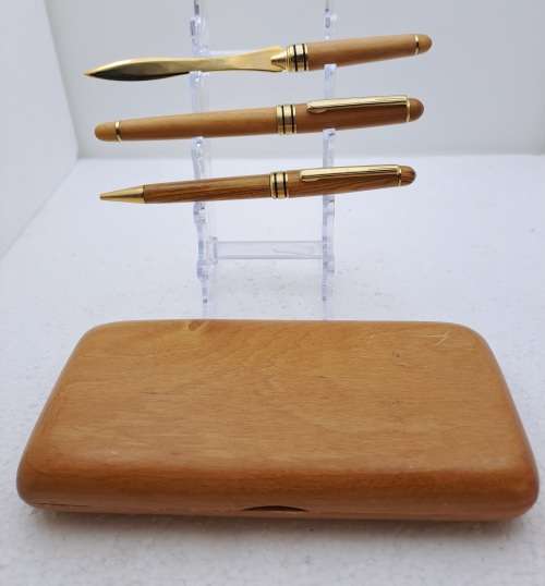 Wood Pen Set- Ballpoint Pen, Fountain Pen with Iridium Point Germany and letter opener in Case