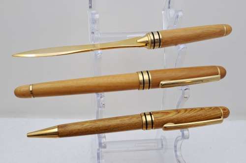 Wood Pen Set- Ballpoint Pen, Fountain Pen with Iridium Point Germany and letter opener in Case