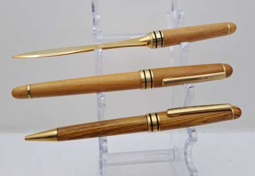 Wood Pen Set- Ballpoint Pen, Fountain Pen with Iridium Point Germany and letter opener in Case